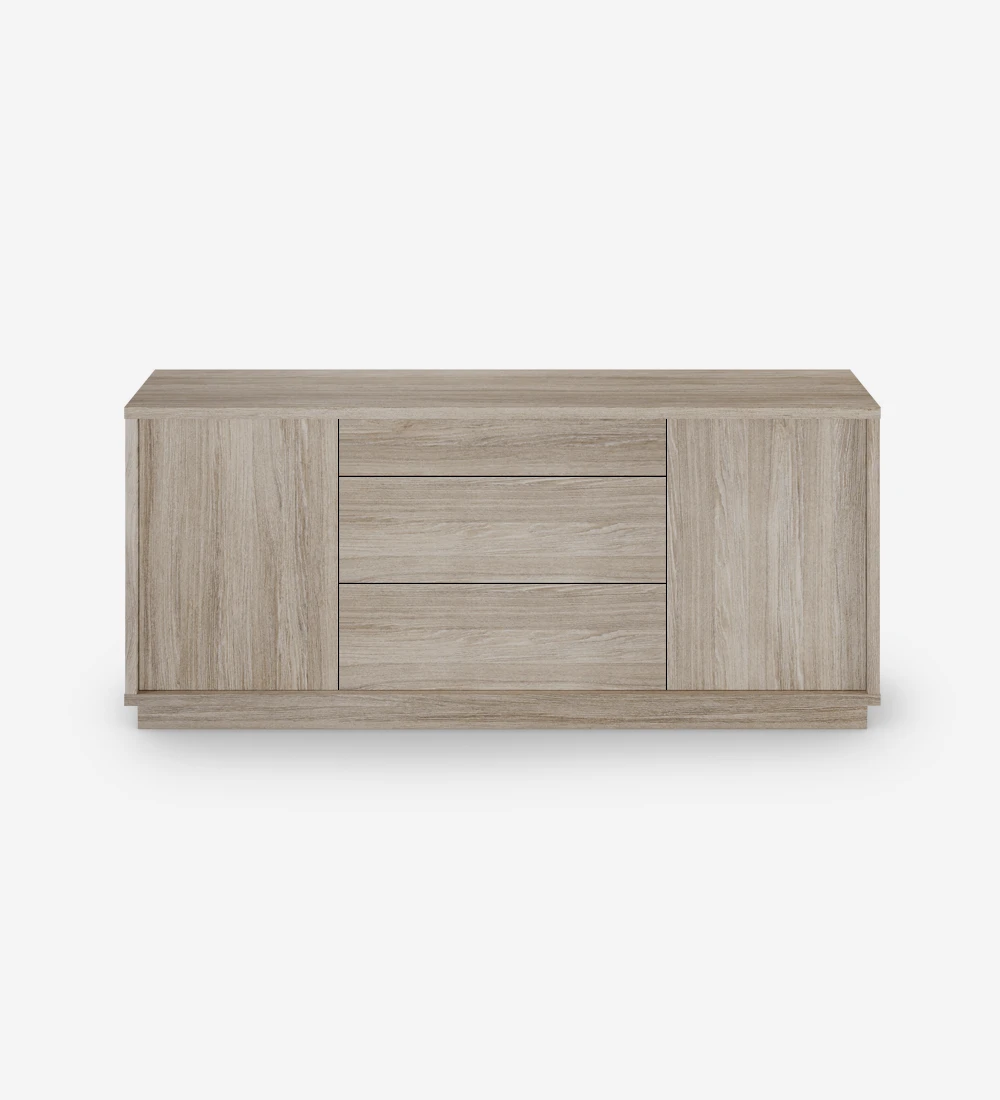 Sideboard with 2 doors, 3 drawers, structure and baseboard in decapé oak.