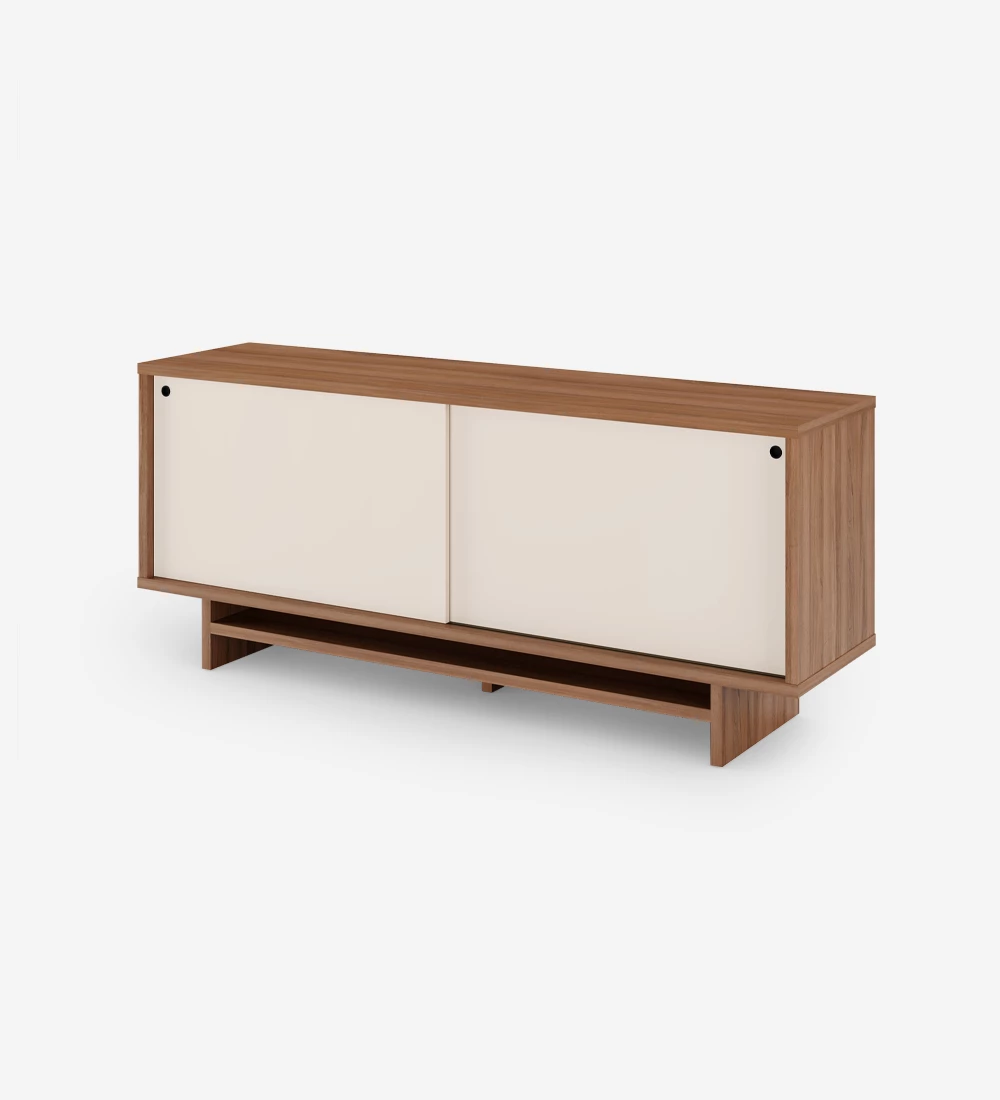 Sideboard with 2 sliding doors in pearl, with structure in walnut.