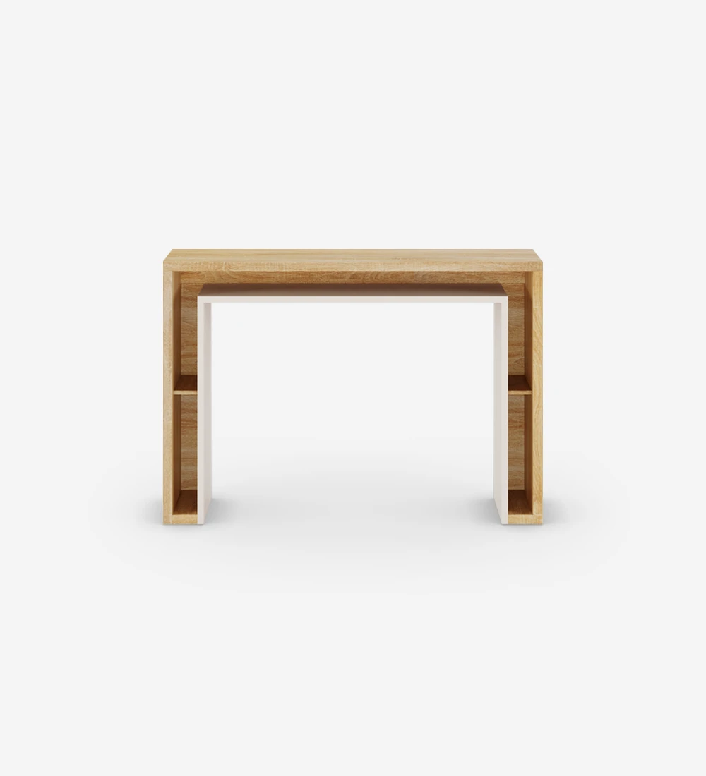 Natural oak console, with pearl interior detail.