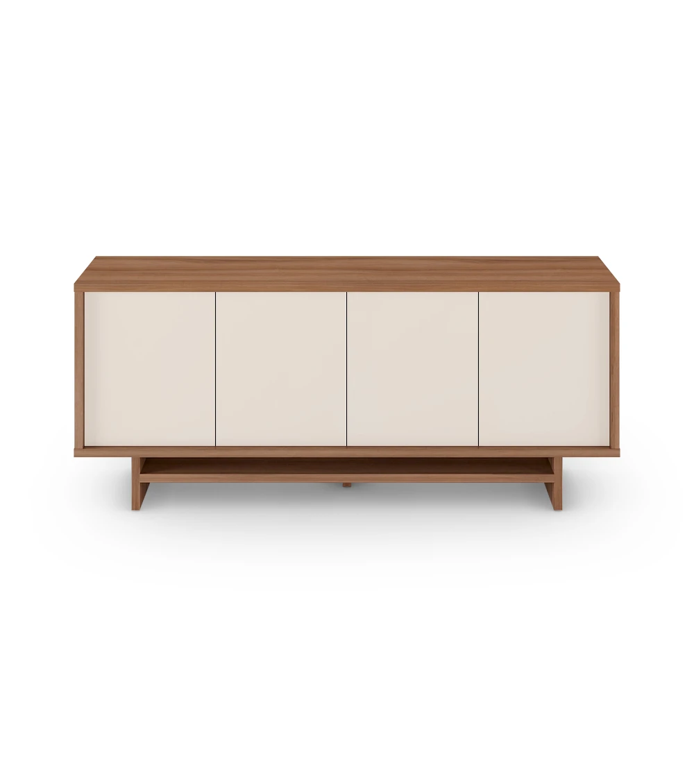 Sideboard with 4 doors in pearl, with structure in walnut.