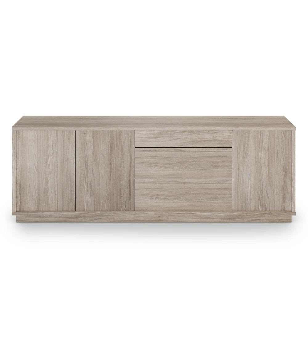 Sideboard with 3 doors, 3 drawers, structure and baseboard in decapé oak.
