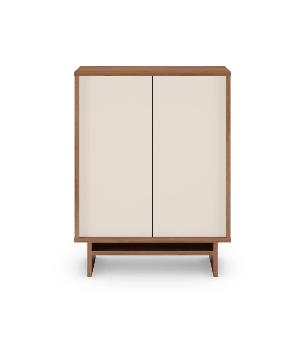 Cupboard with 2 doors in pearl, with structure in walnut.
