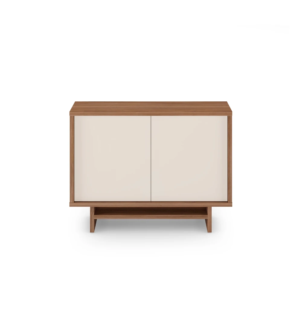 Shoes Cabinet with 2 doors in pearl, with structure in walnut.