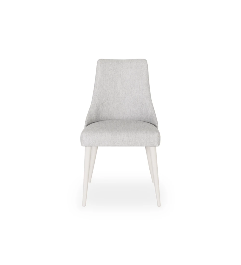 Chair upholstered in fabric, with pearl lacquered feet.
