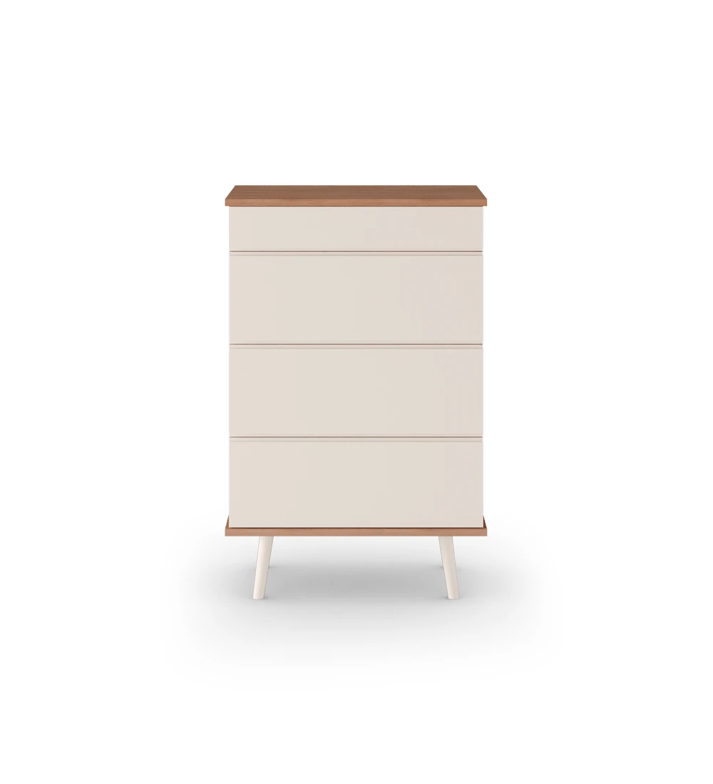 Dresser with 4 drawers with pearl lacquered fronts, pearl lacquered turned legs and walnut structure.