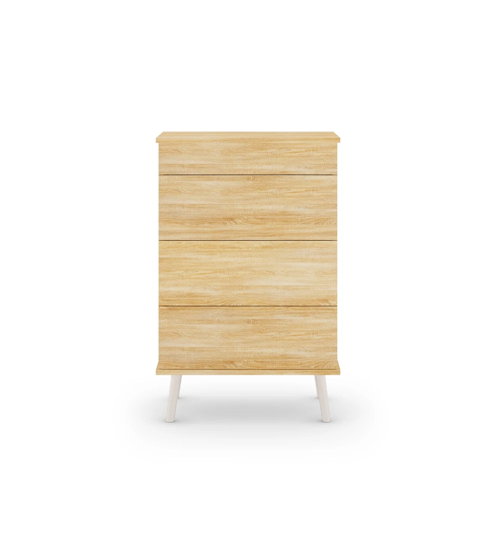 Dresser with 4 drawers, pearl lacquered turned legs and natural oak structure.
