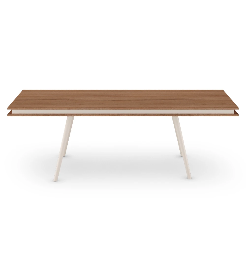 Rectangular dining table with walnut top, pearl lacquered legs.