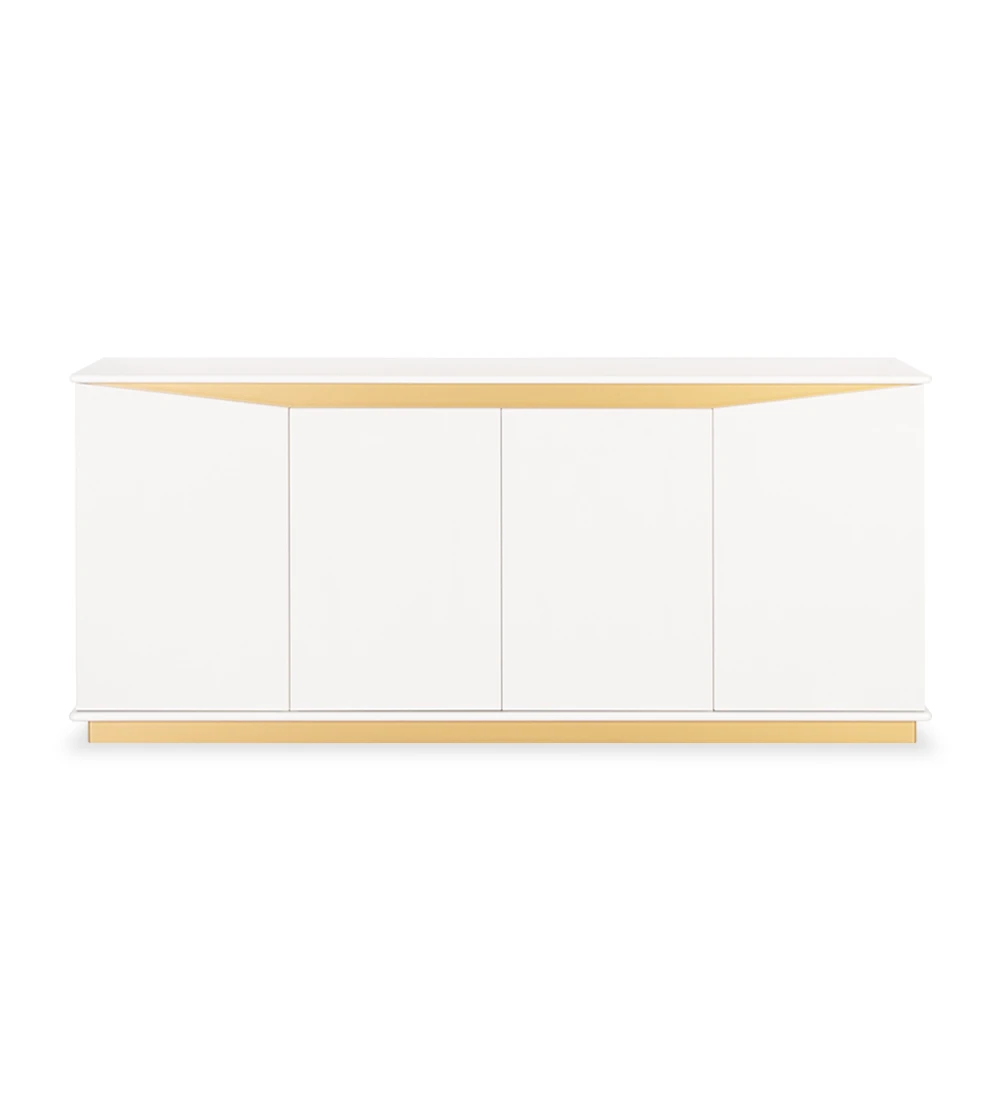 Aparador com 4 portas espinhadas e estrutura em carvalho branco, rodapé e pormenor lacado a dourado