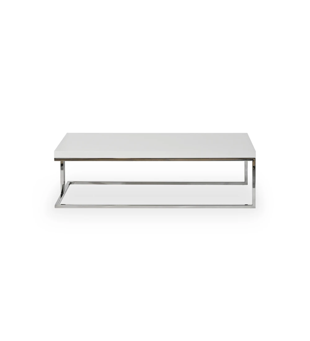 Rectangular center table with pearl lacquered top and stainless steel foot