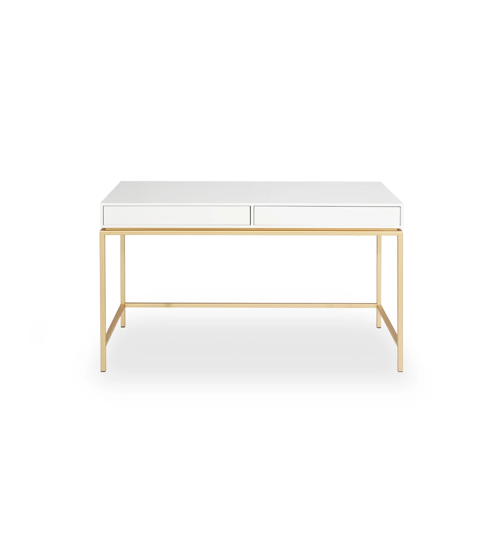Dressing table with 2 pearl lacquered drawers and frame, gold lacquered metal feet.