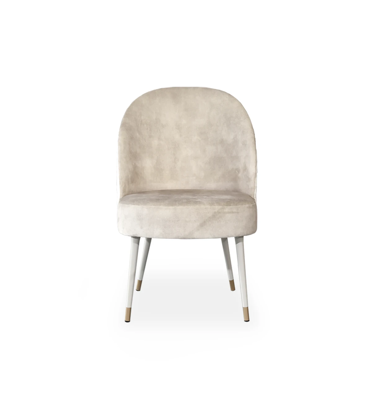 Armchair upholstered in fabric, with pearl lacquered feet and gold detailing.