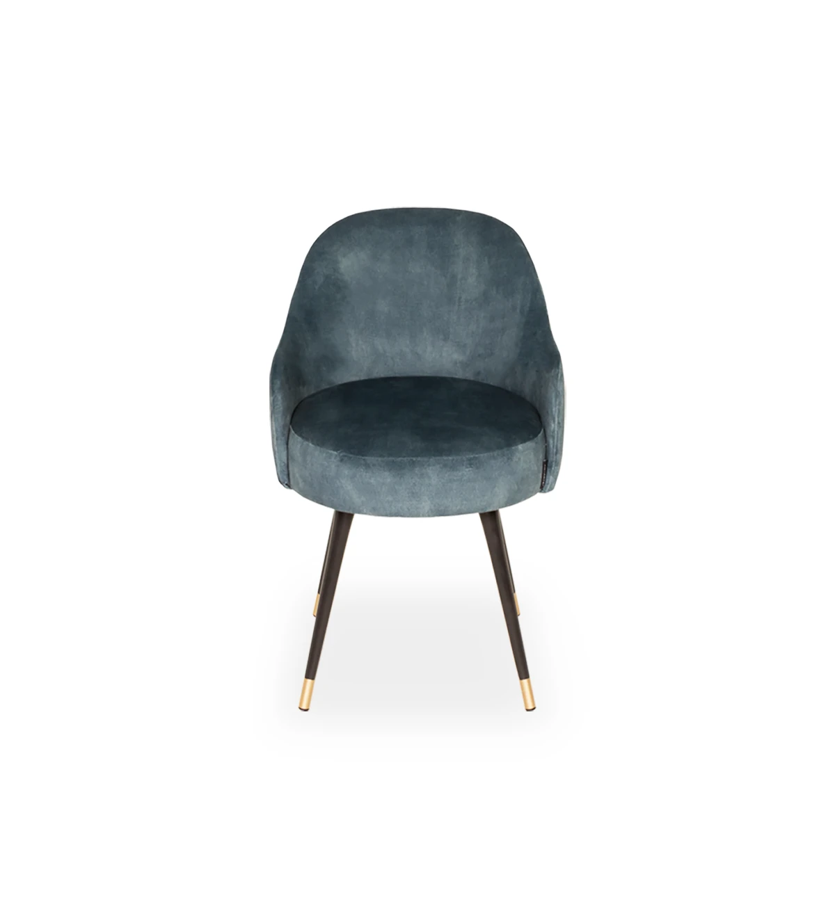 Fabric upholstered swivel chair with black lacquered legs and gold detailing.