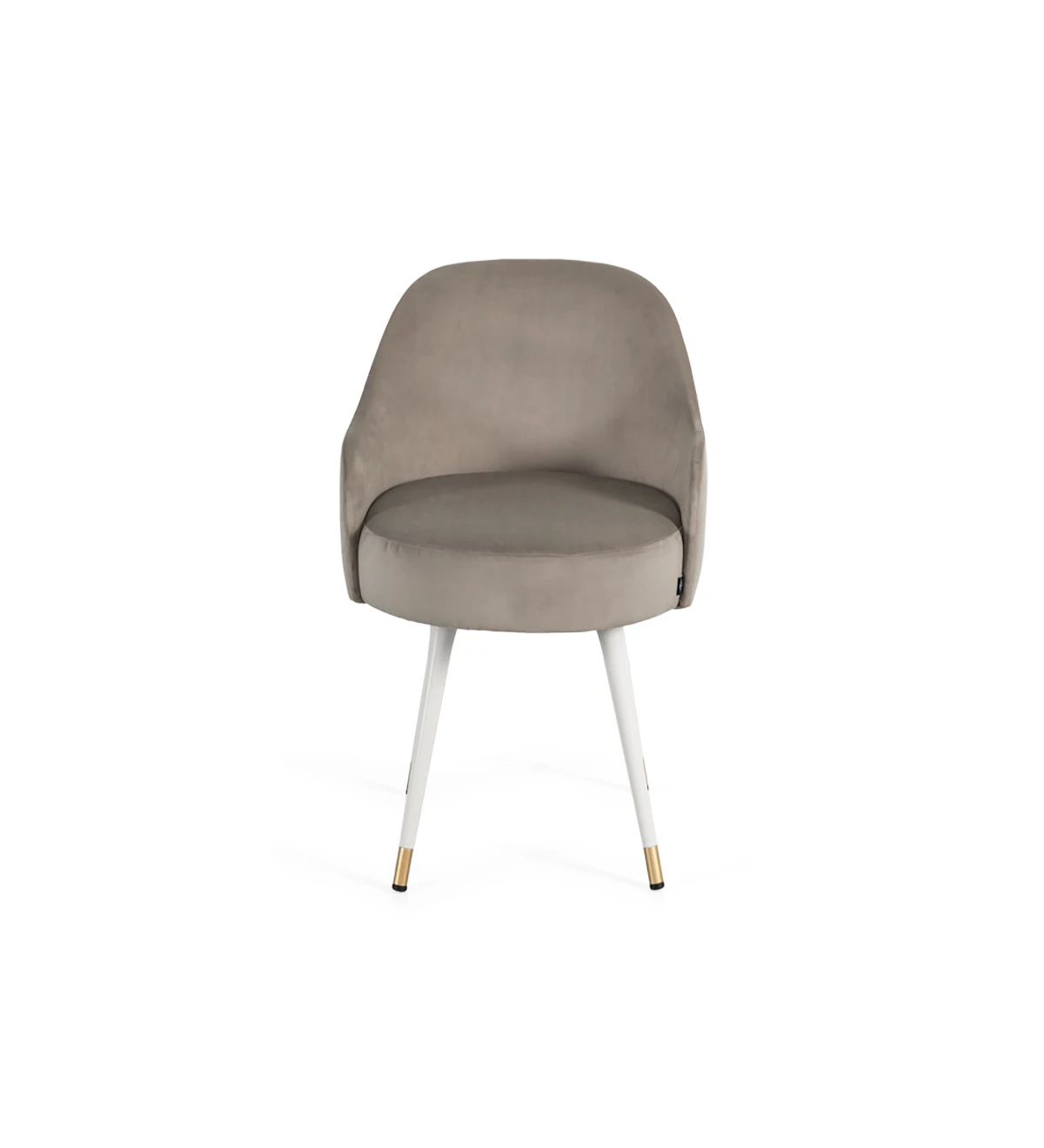 Fabric upholstered swivel chair with pearl lacquered feet and gold detailing.
