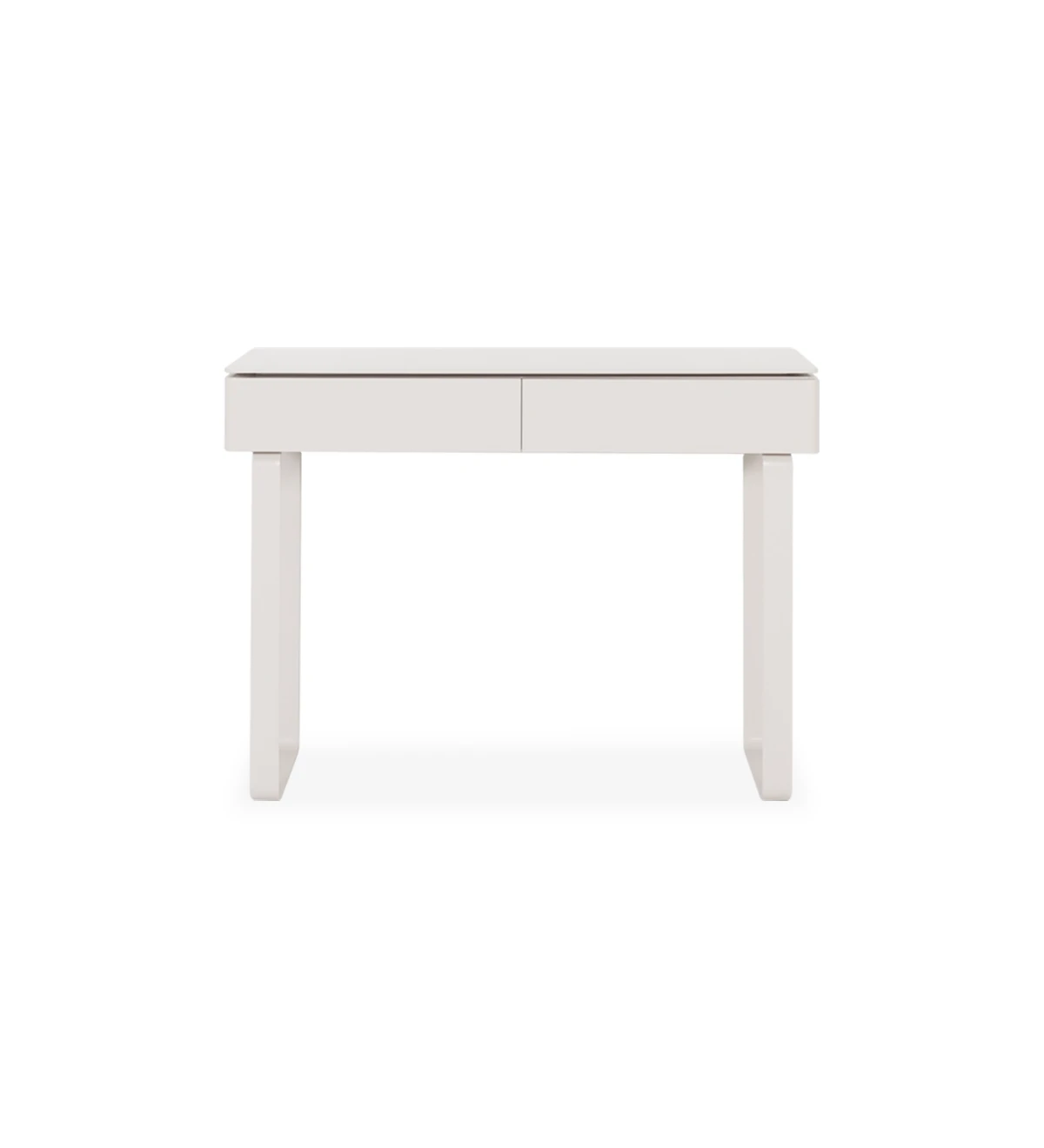 Console with 2 drawers, frame and pearl lacquered metal feet.