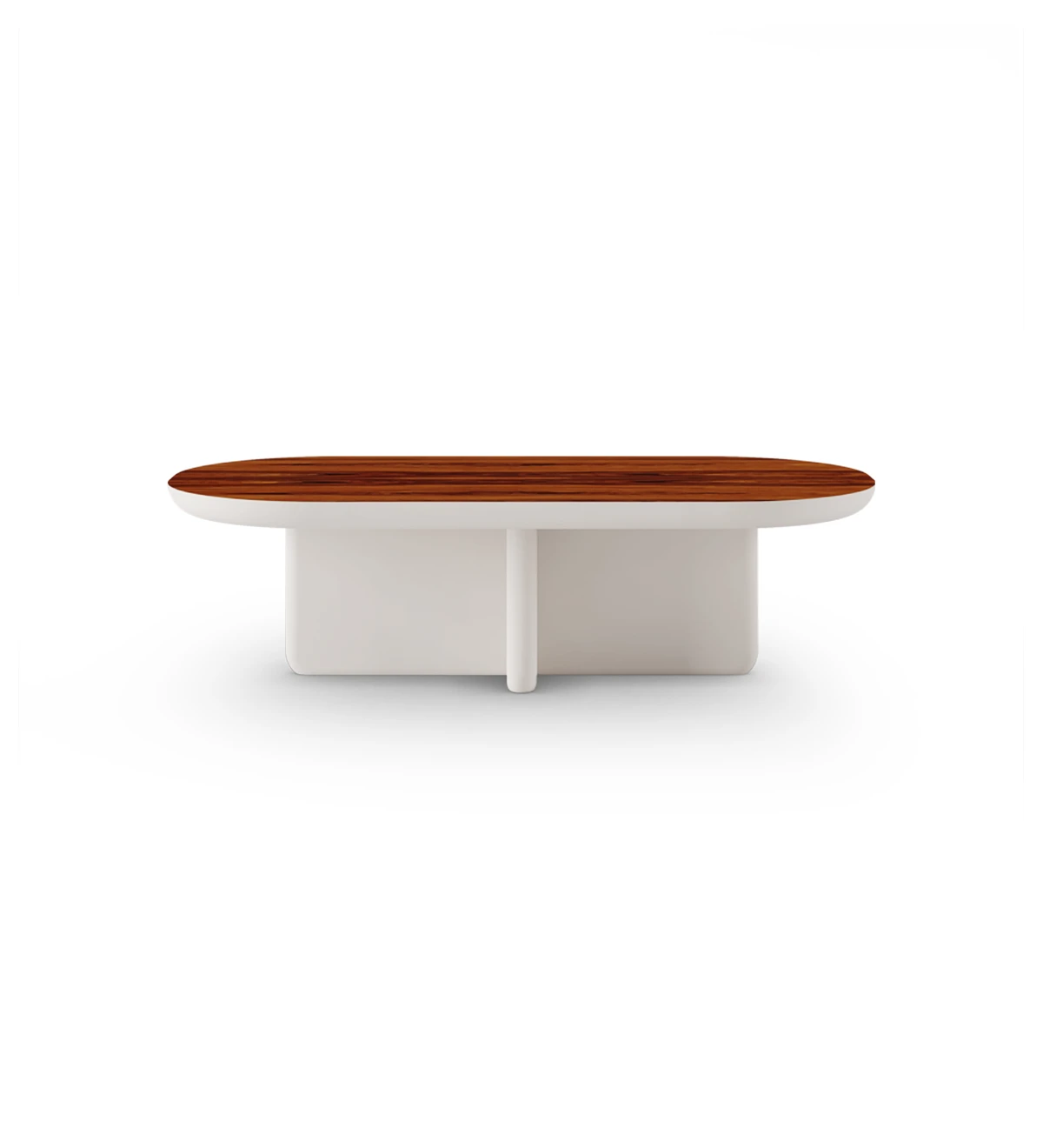 Table basse rectangulaire avec pied en perle laquée et plateau en palissandre brillant.