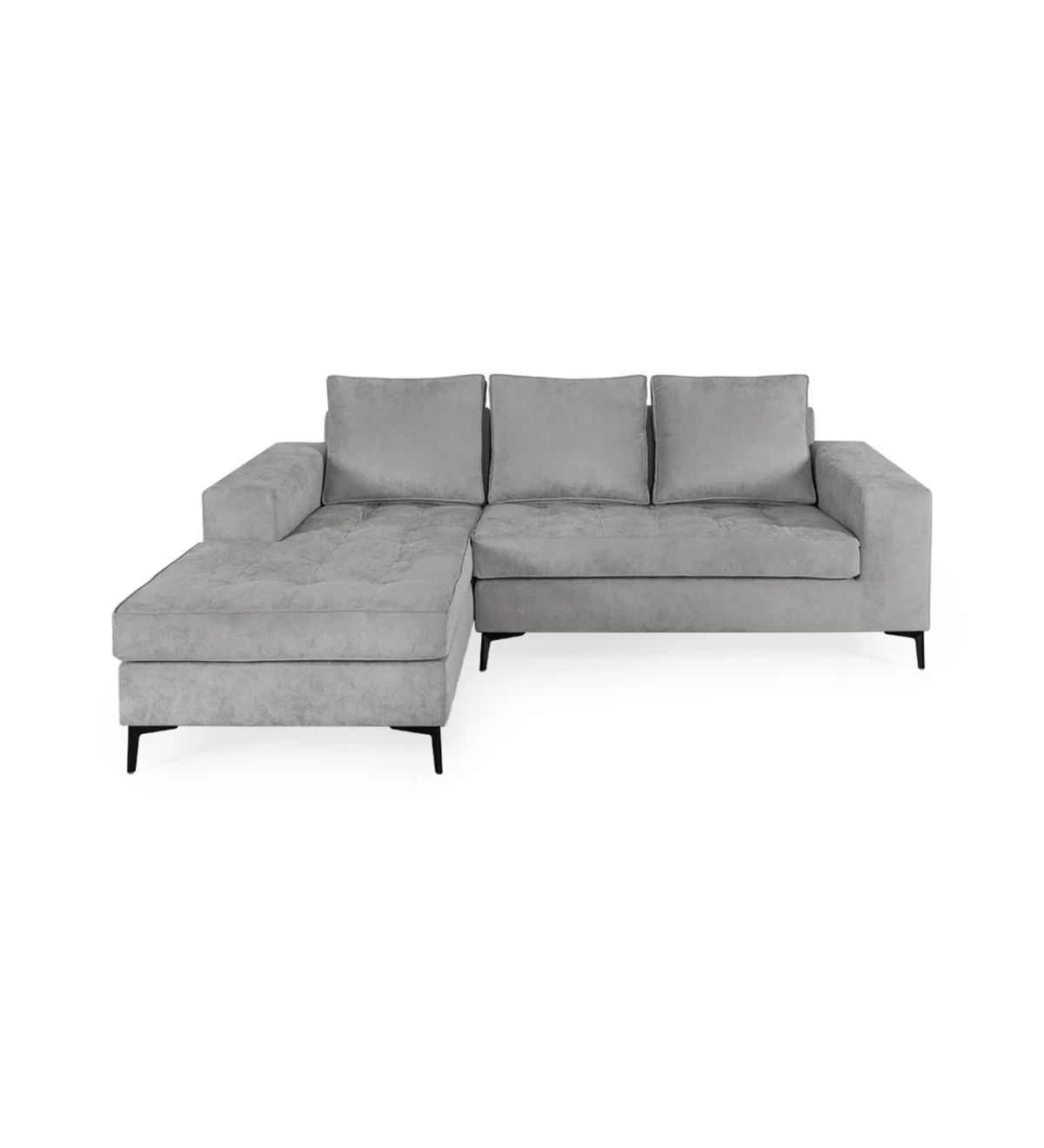 2 seater sofa with chaise longue. Upholstered in fabric, with black lacquered metal feet. 