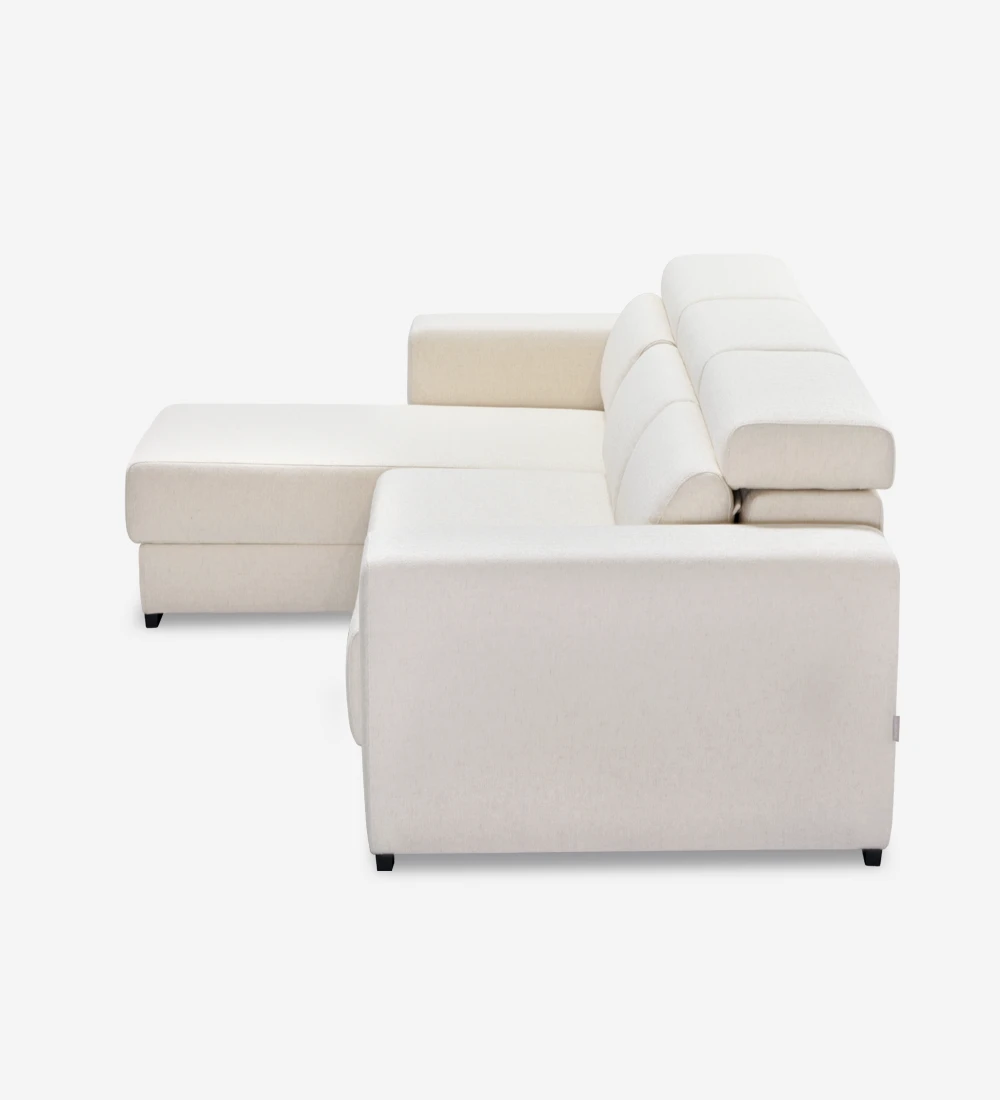 Sofá de 2 plazas con chaise longue reversible, tapizado en tejido, con reposacabezas reclinables, asientos deslizantes y almacenamiento en la chaise longue.