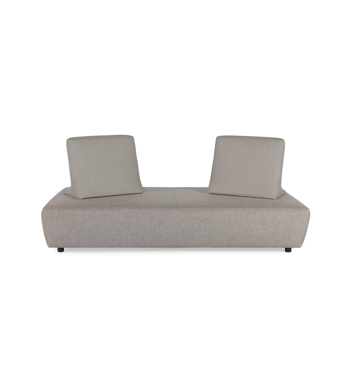 Sofa bed, upholstered in fabric, with removable back cushions.