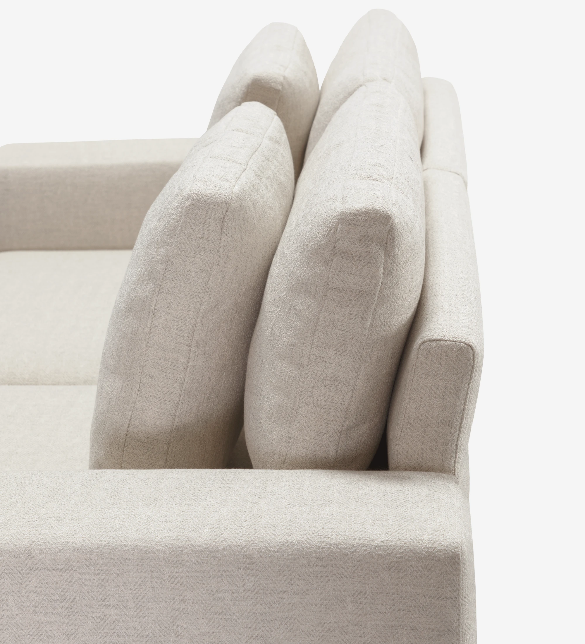 Sofá Dallas 3 plazas tapizado en tela beige, cojines respaldo abatibles, pies lacados en negro, 225 cm.