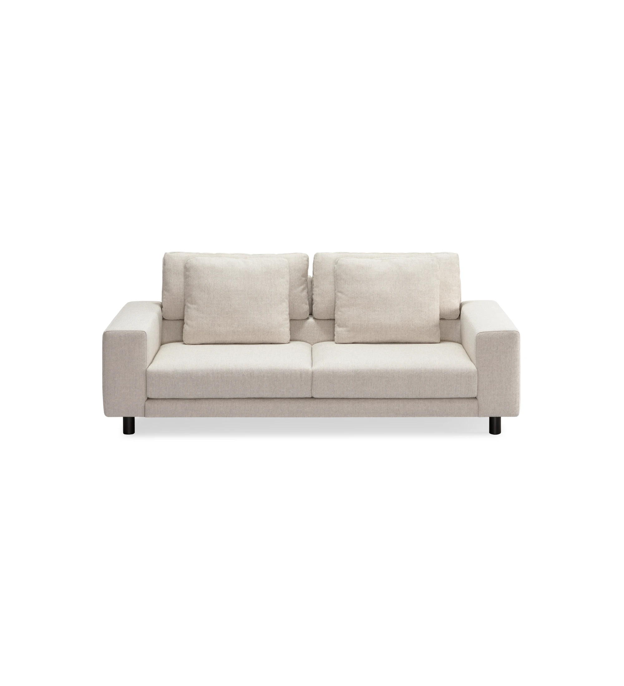 Dallas 3-seater sofa upholstered in beige fabric, folding back cushions, black lacquered feet, 225 cm.