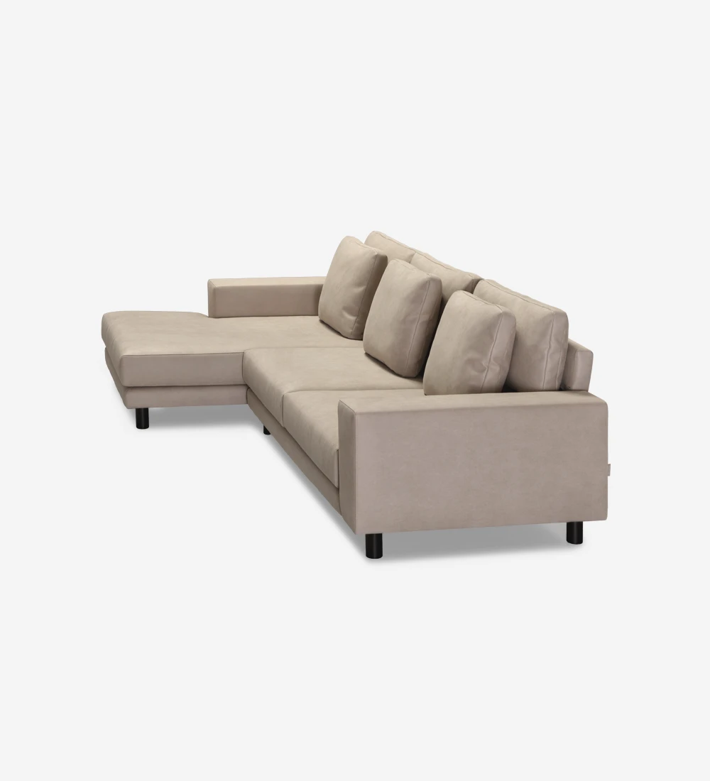 Canapé Dallas 3 places avec chaise longue gauche, recouvert en tissu toffee, coussins de dossier rabattables, pieds laqué noir, 318 cm.