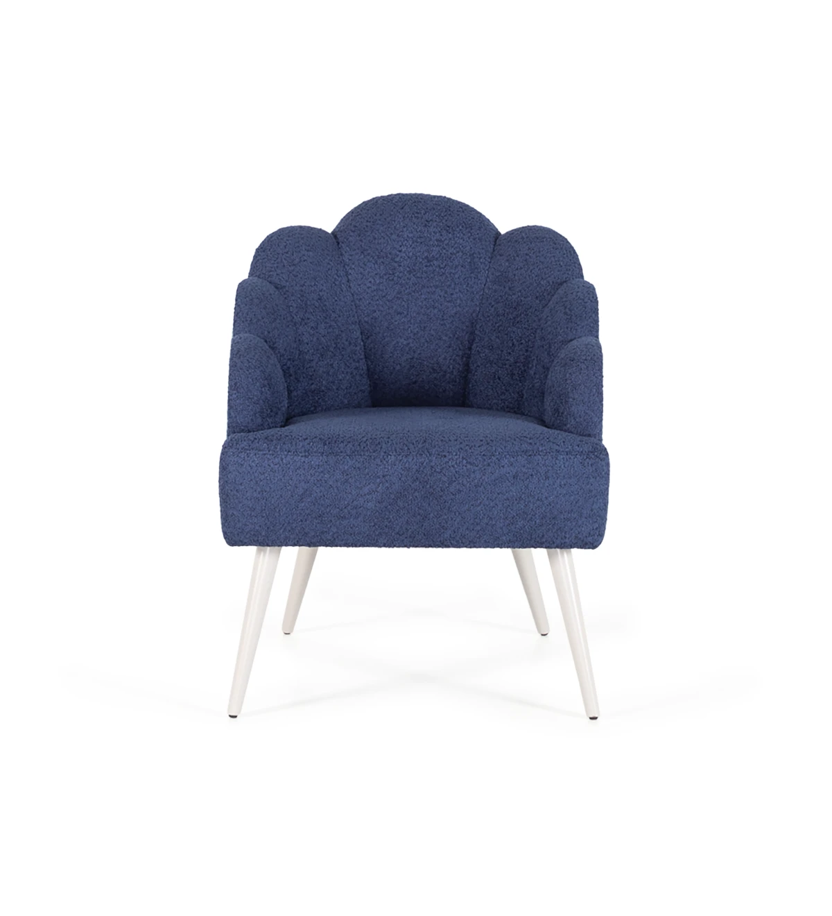 Armchair upholstered in fabric, with pearl lacquered feet.