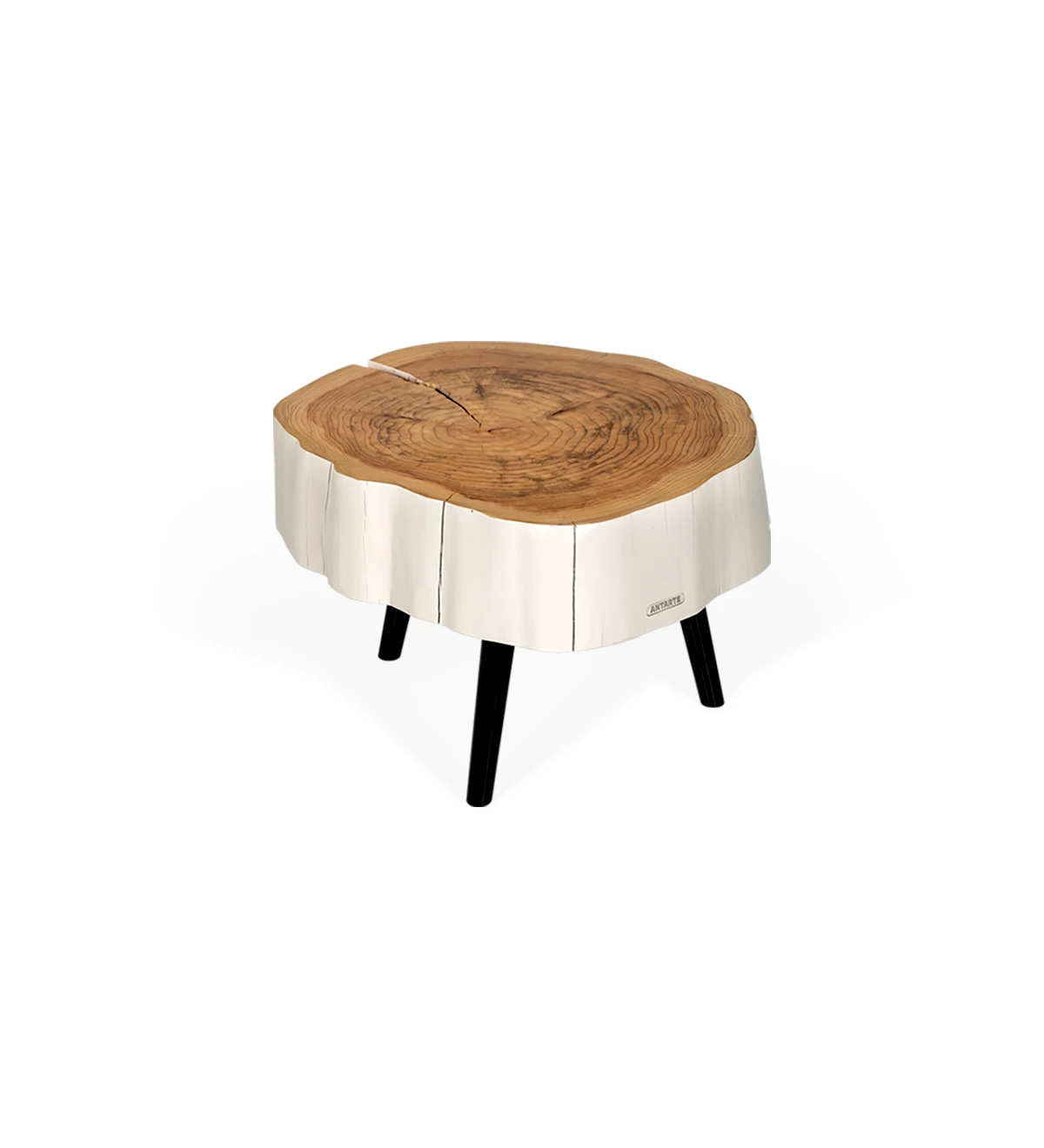 Trunk center table in natural pearl lacquered cryptomeria wood, with 3 black lacquered feet
