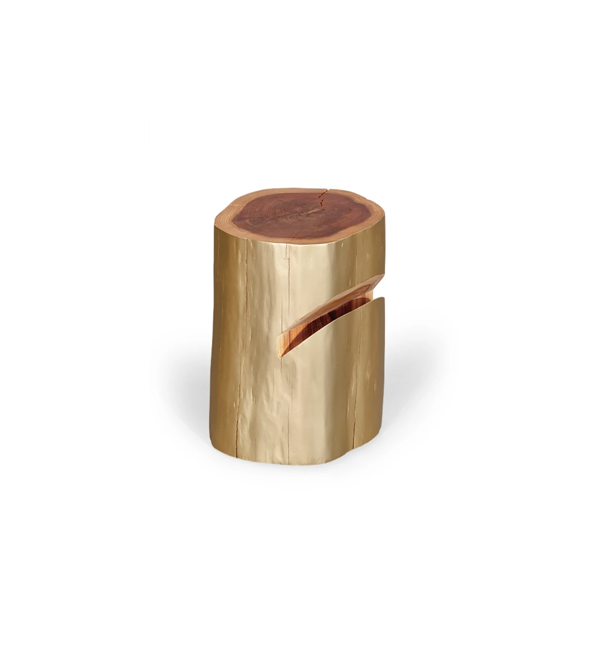 Table de chevet en bois naturel de cryptomeria laqué or.