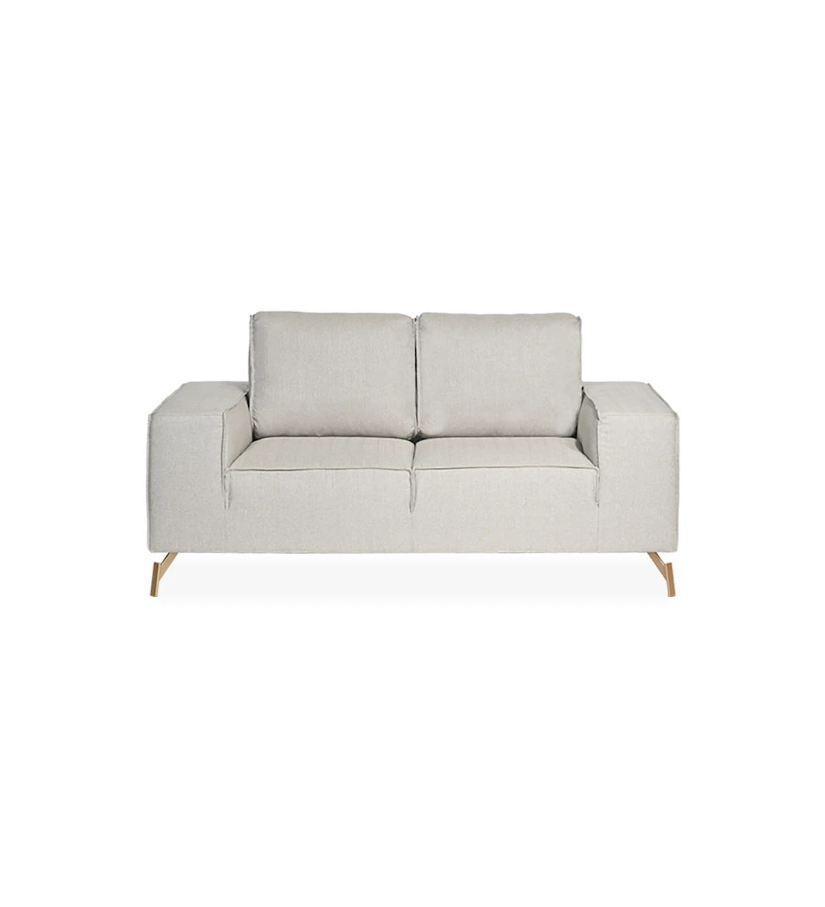 Tokyo 2-seater sofa upholstered in beige fabric, gold lacquered metal feet, 191 cm.