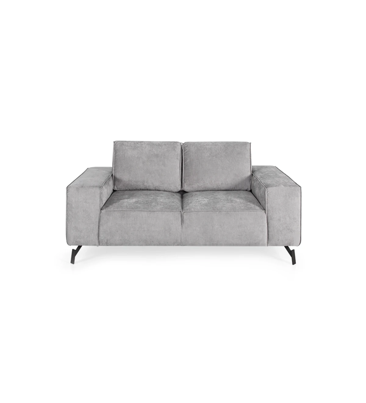 Tokyo 2-seater sofa upholstered in gray fabric, black lacquered metal feet, 191 cm.