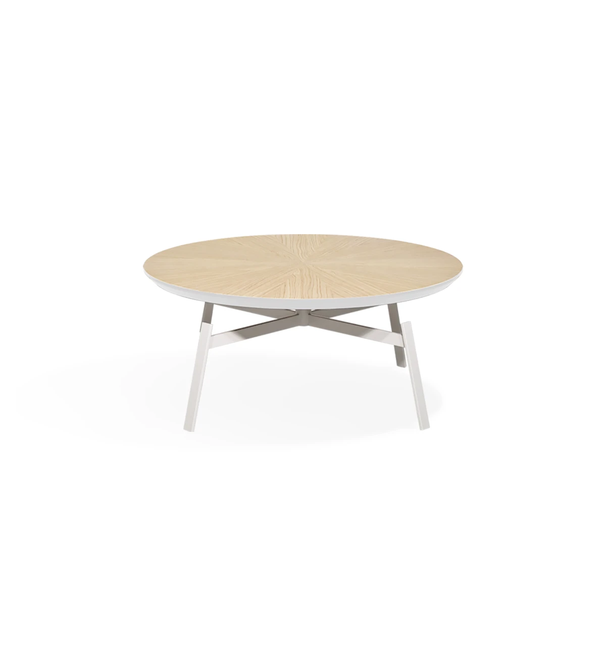 Tokyo round center table, natural oak top and pearl lacquered metal feet, Ø 100 cm.