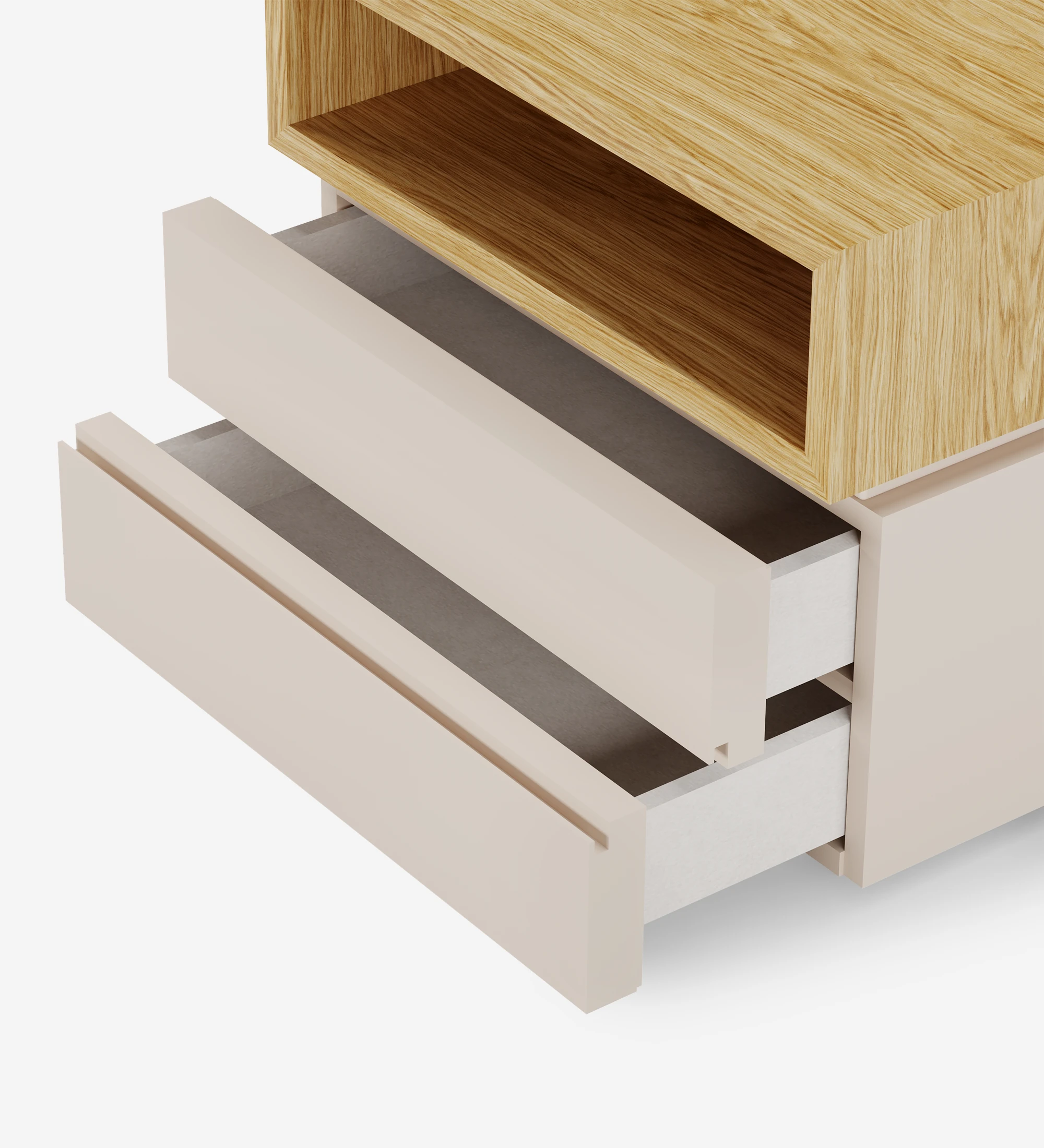 2 drawers and structure in pearl lacquer and natural oak module