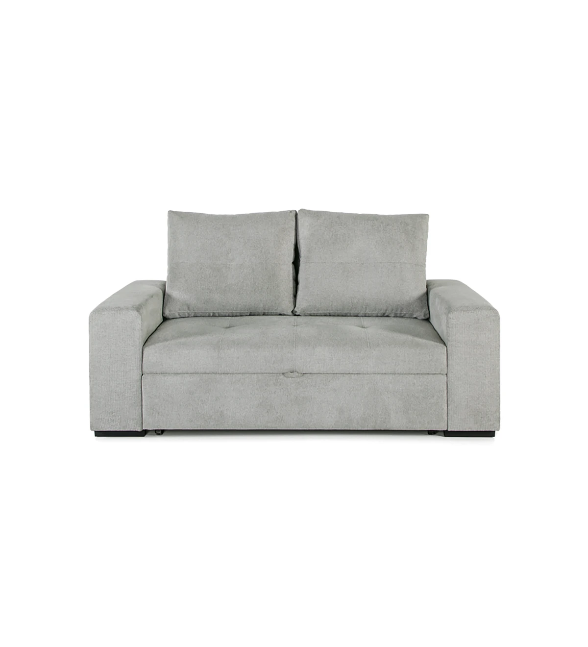 Sofá cama Haiti 2 plazas tapizado en tela gris, cojines respaldo desenfundables, 180 cm.