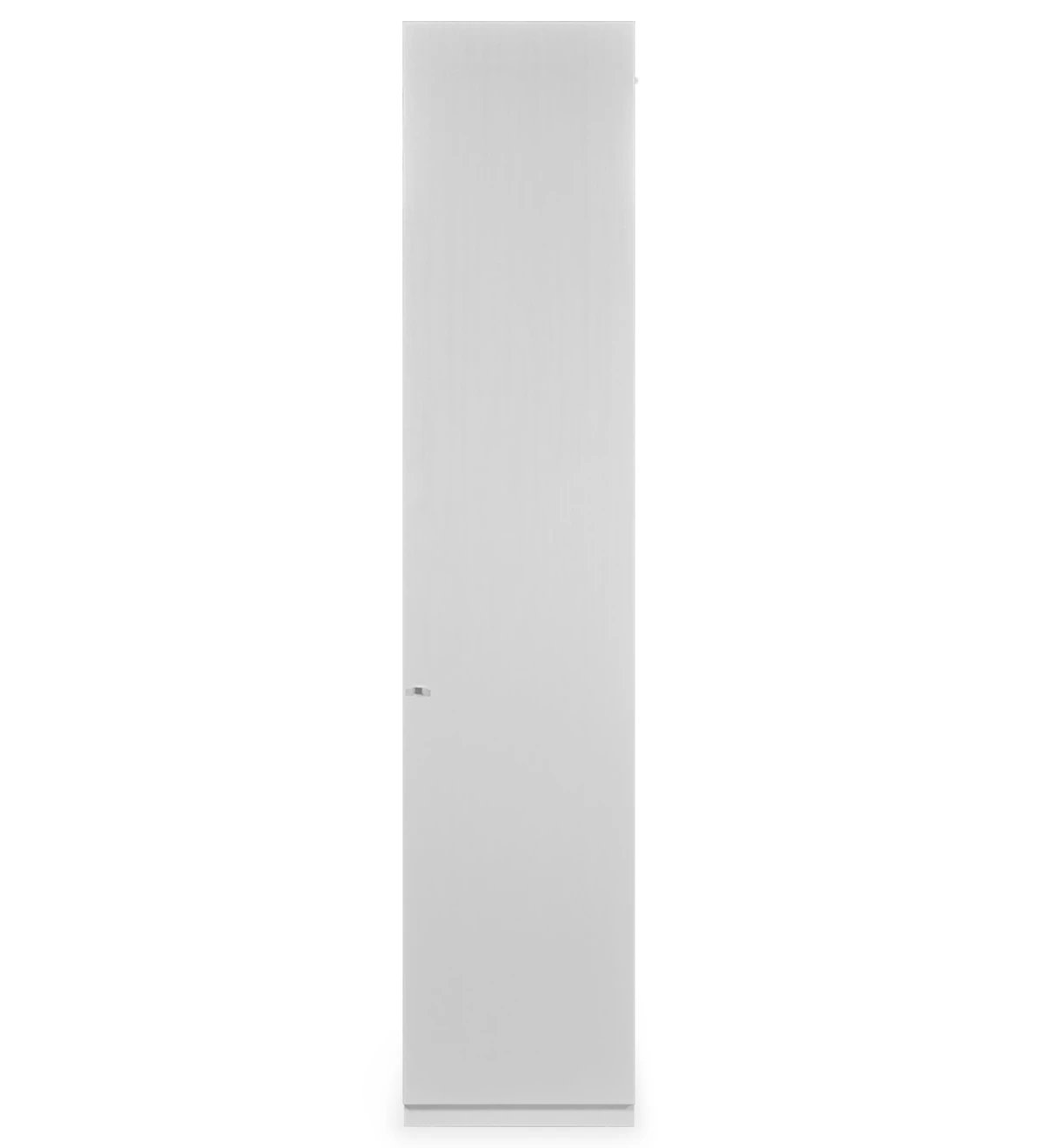 Móvel estante alto em carvalho branco, com 1 porta e prateleiras amovíveis.