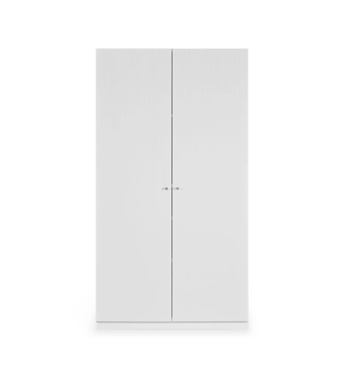 Móvel estante baixo em carvalho branco, com 2 porta e prateleiras amovíveis.