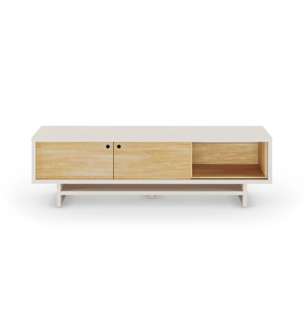 Dallas TV stand 2 sliding doors in natural oak, pearl structure, 195 x 57 cm.