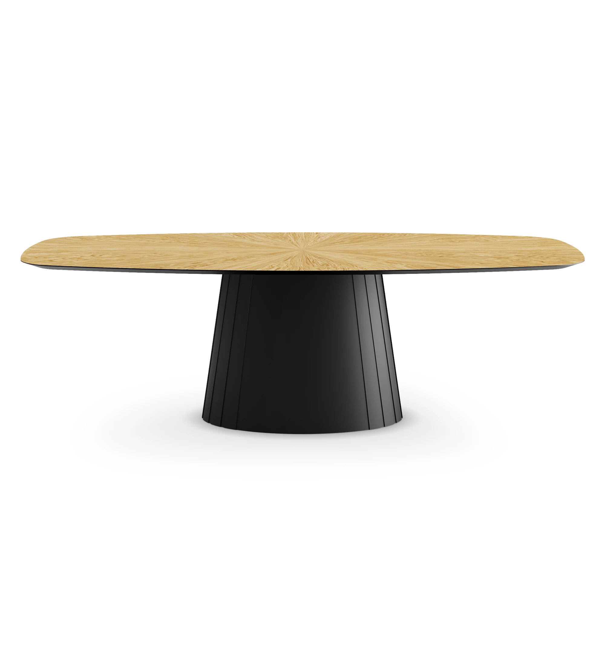 Table de repas ovale Cannes 250 x 110 cm, plateau en chêne naturel, pied laqué noir.