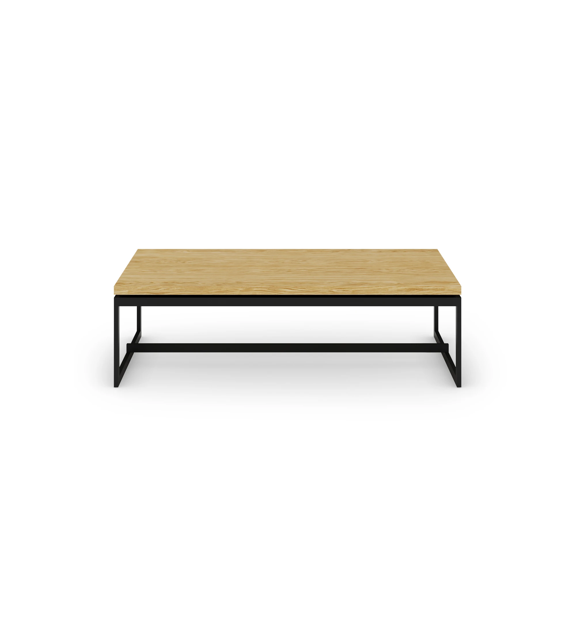 Table basse rectangulaire avec plateau en chêne naturel et pieds en métal laqué noir