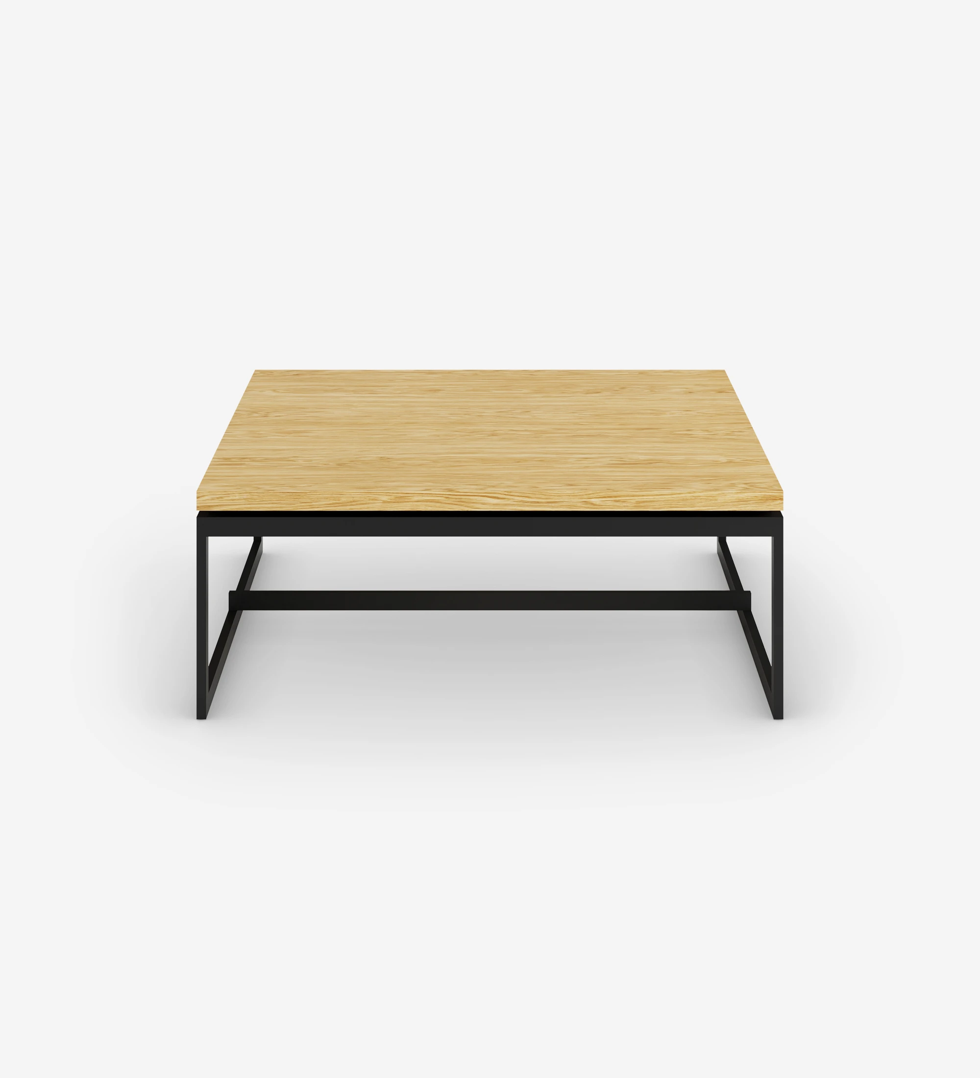 Chicago square center table, natural oak top, black lacquered metal feet, 90 x 90 cm.