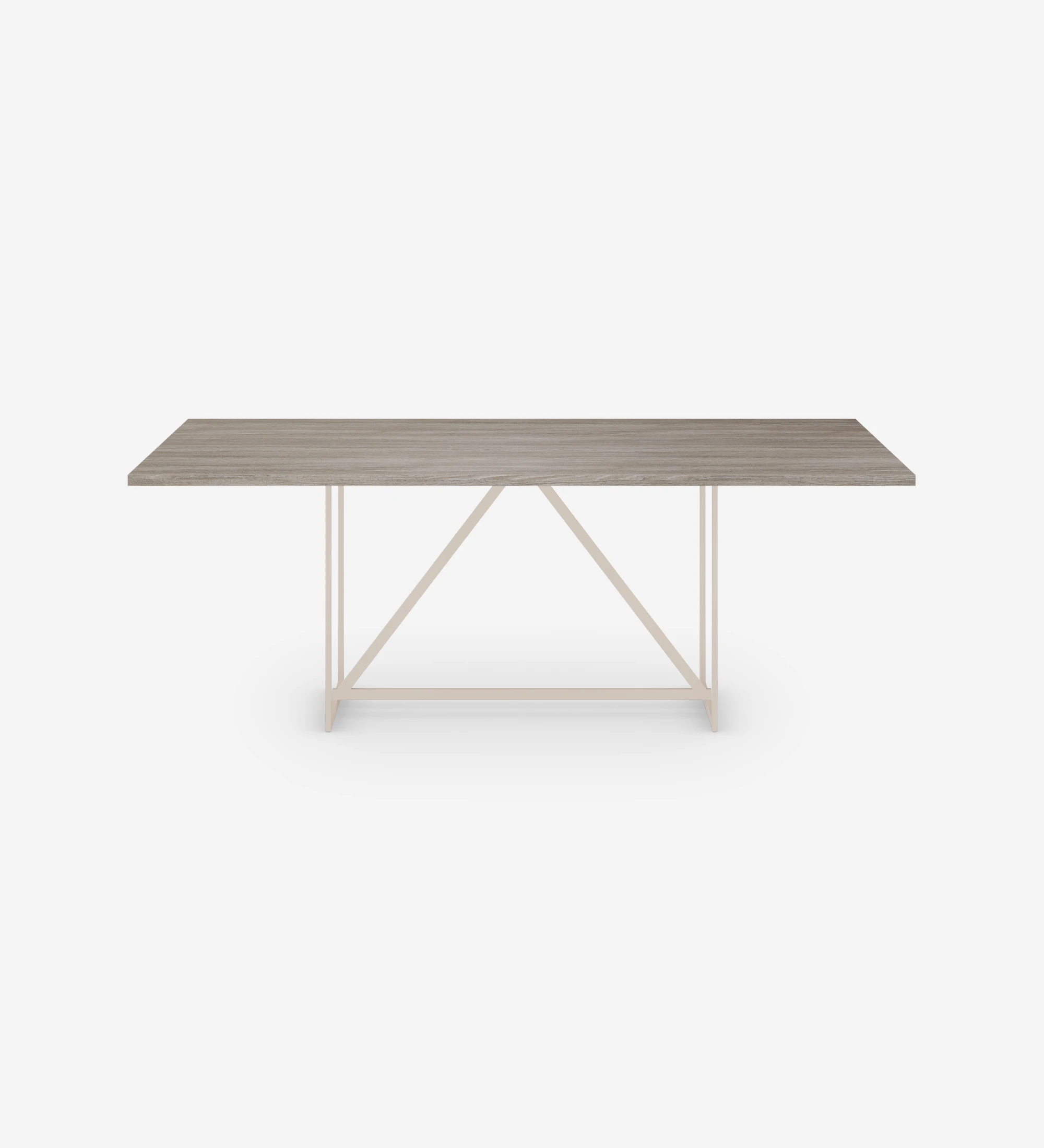 Chicago rectangular dining table 180 x 100 cm, decapé oak top, pearl lacquered metal feet.