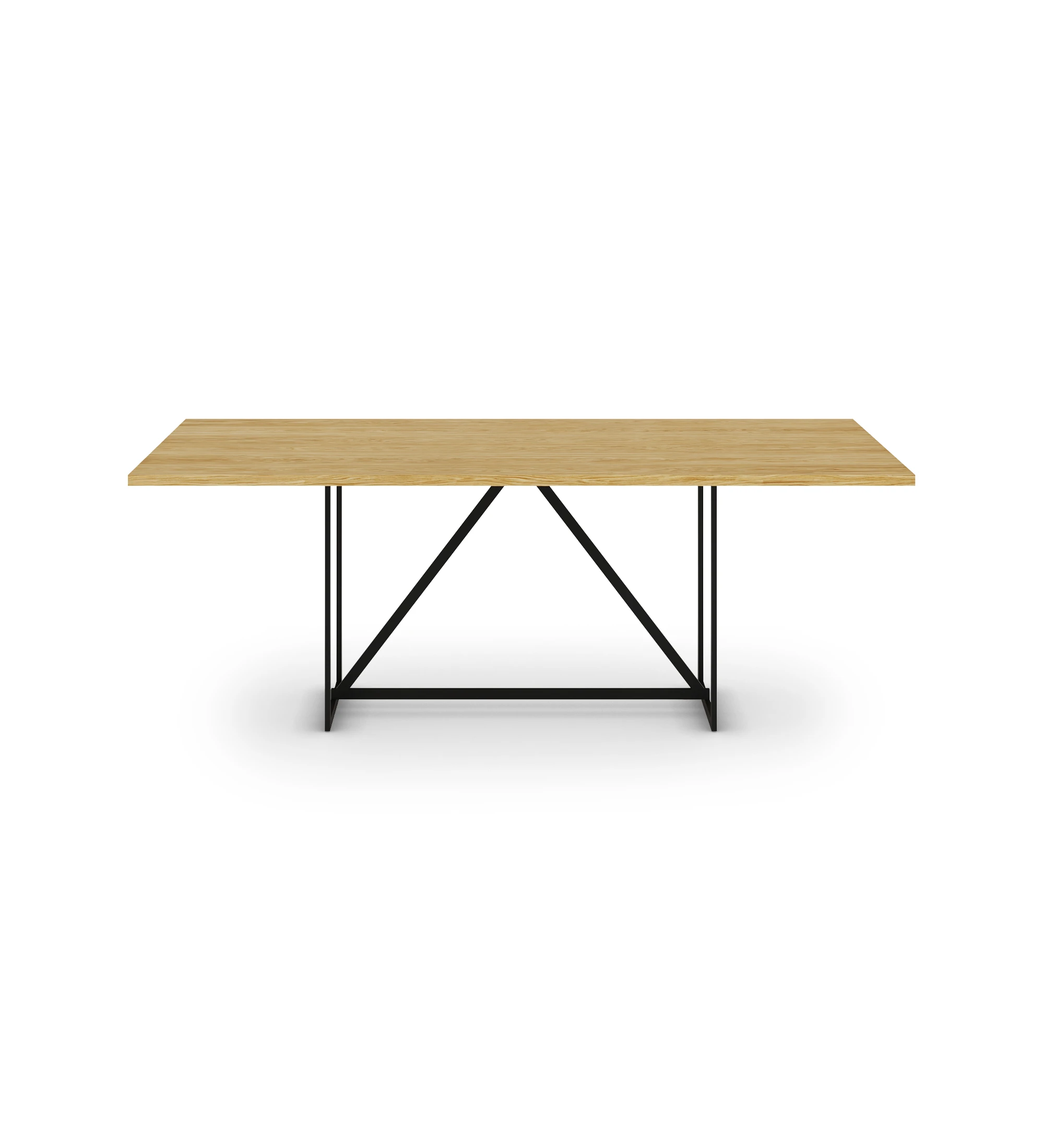 Mesa de comedor Chicago rectangular 180 x 100 cm, tapa en roble natural, pies en metal lacado negro.