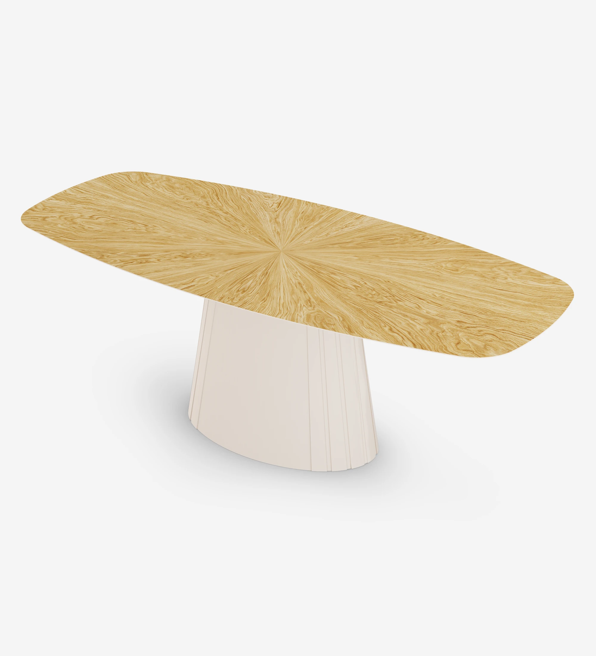 Table de repas ovale Cannes 250 x 110 cm, plateau en chêne naturel, pied laqué perle.