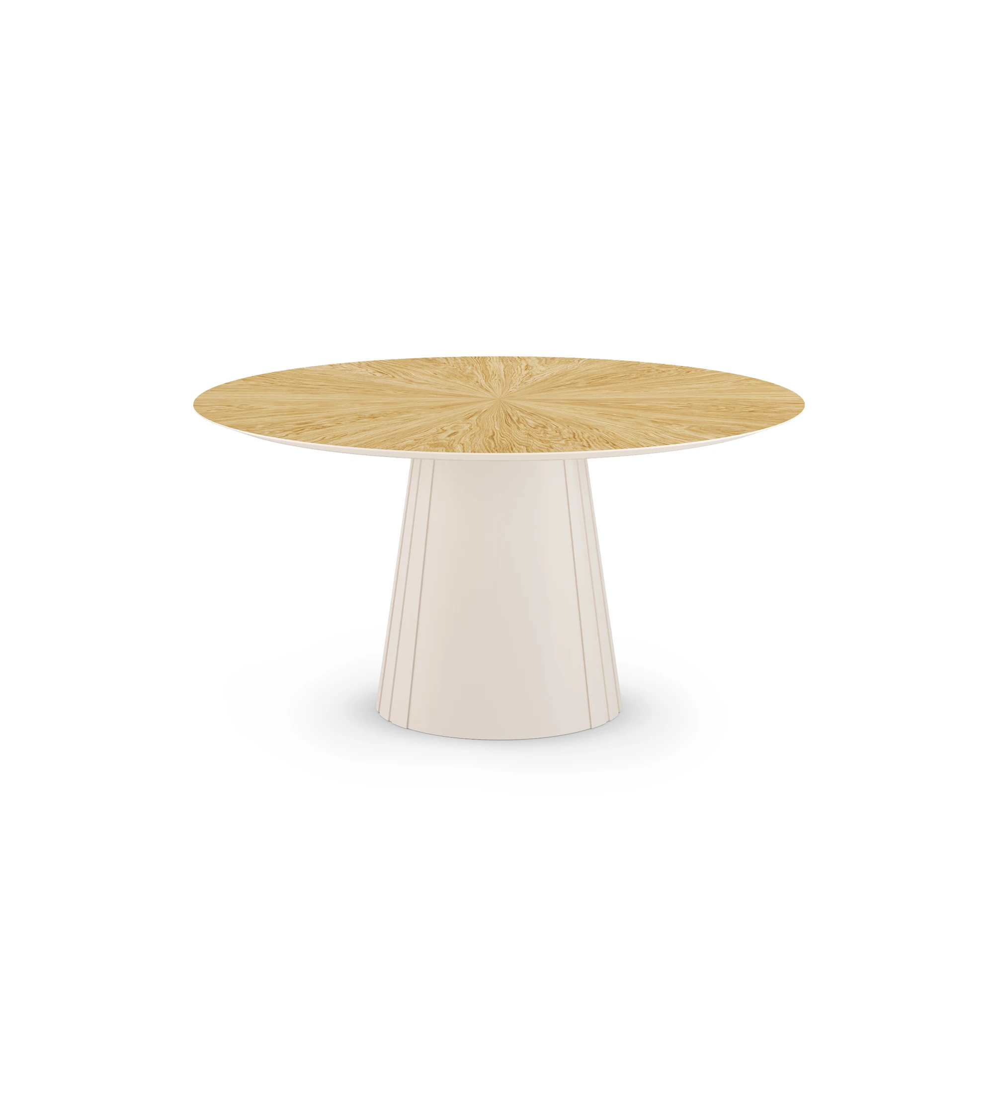 Table de repas ronde Cannes Ø 150 cm, plateau en chêne naturel, pied laqué perle.