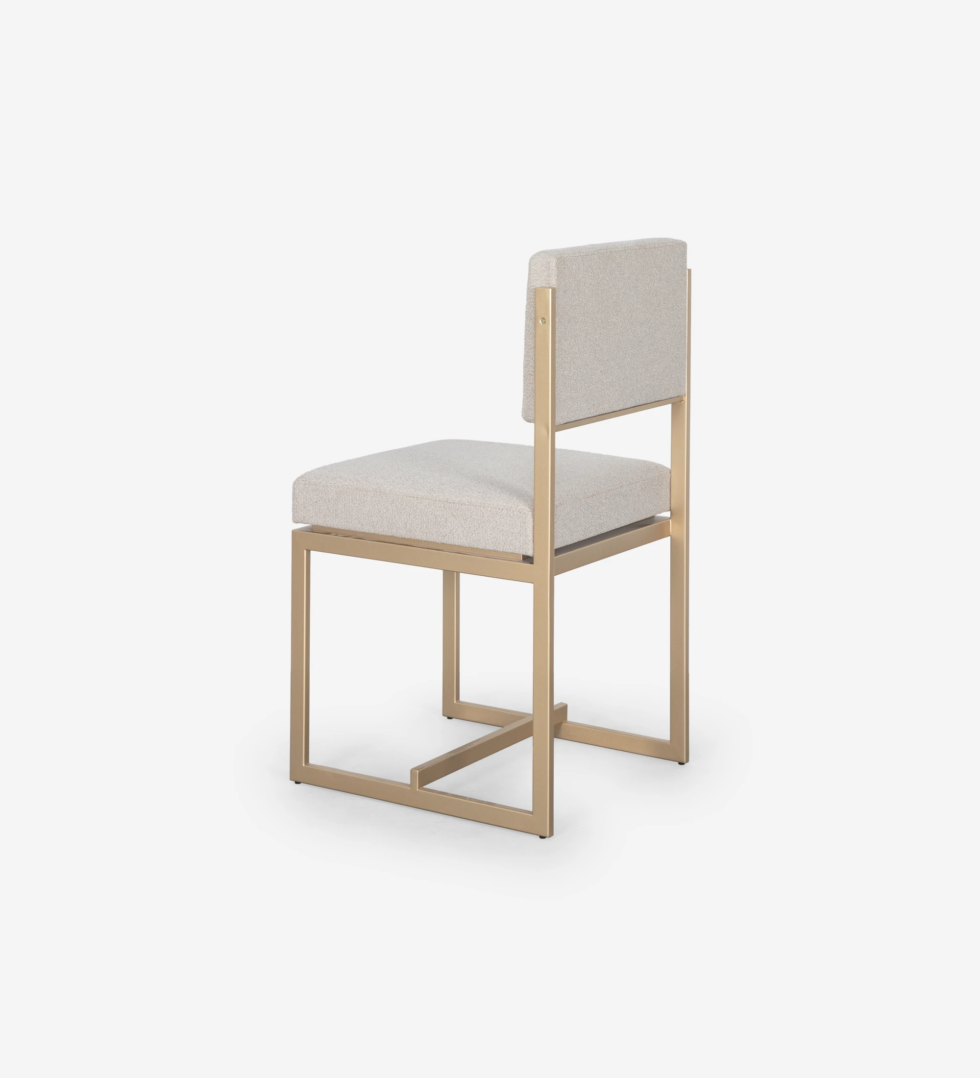 Cadeira com assento e encosto estofado a tecido, com estrutura metálica lacada a dourado