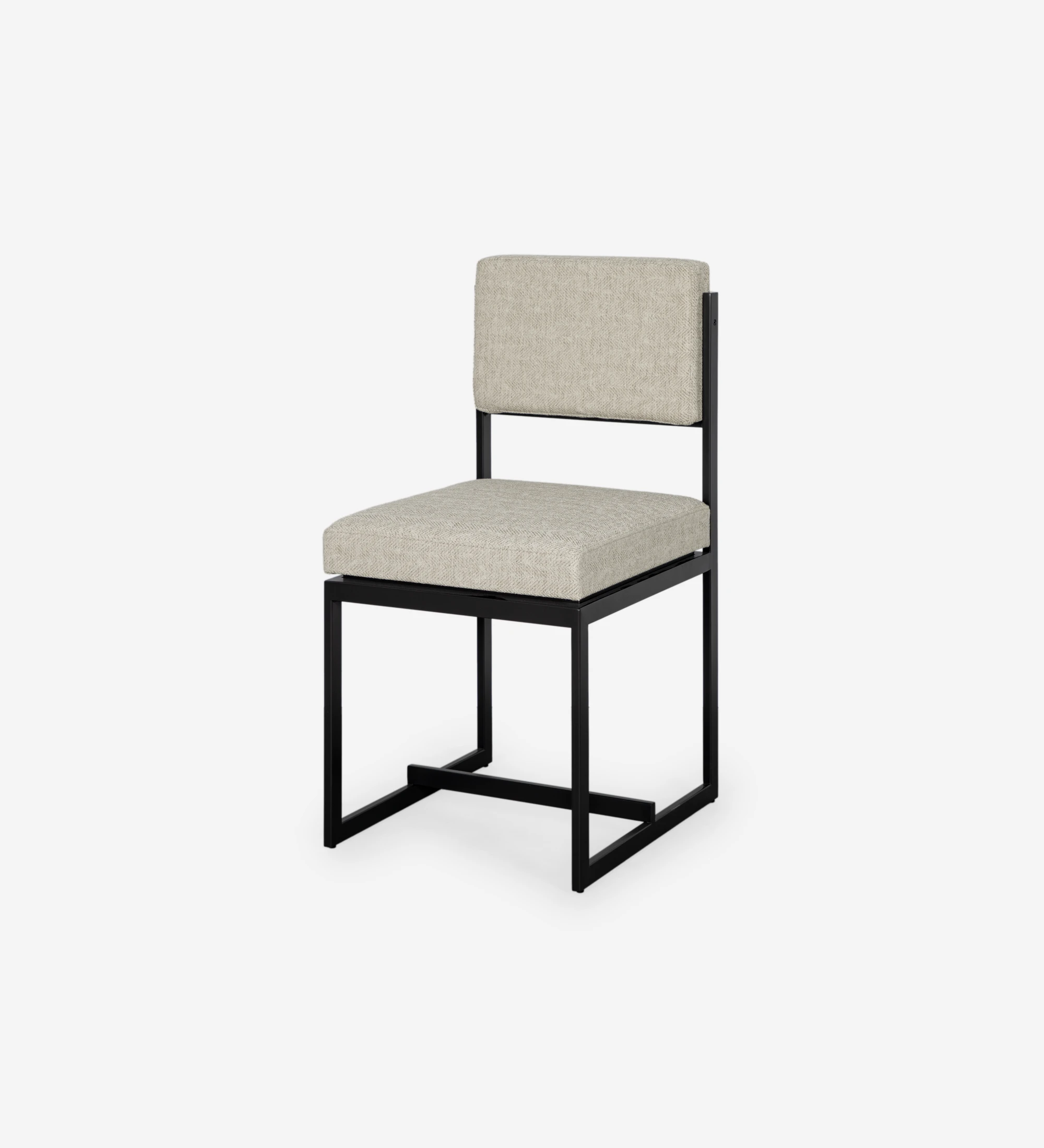 Chaise avec assise et dossier recouverts de tissu, avec structure en métal laqué noir