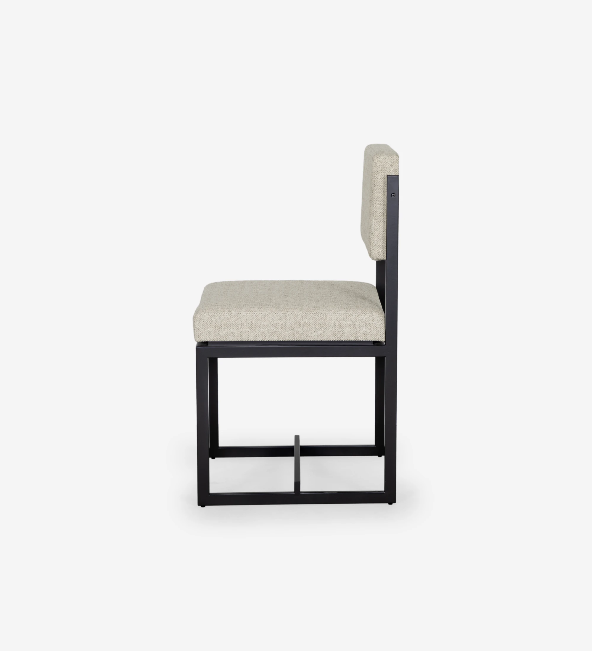 Chair with seat and back upholstered in fabric, with black lacquered metal structure
