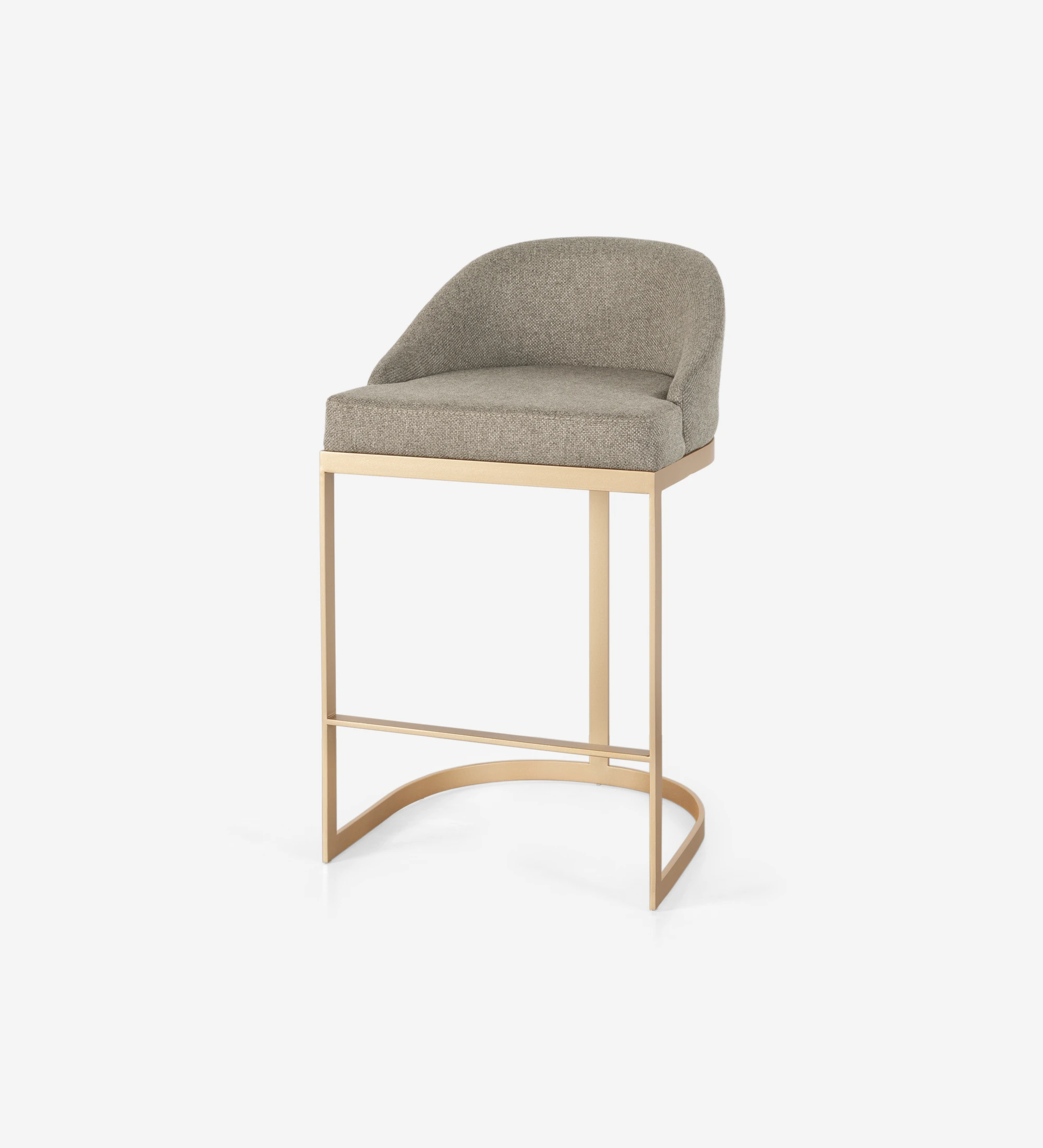 Tabouret avec assise et dossier recouverts de tissu, avec structure en métal laqué doré