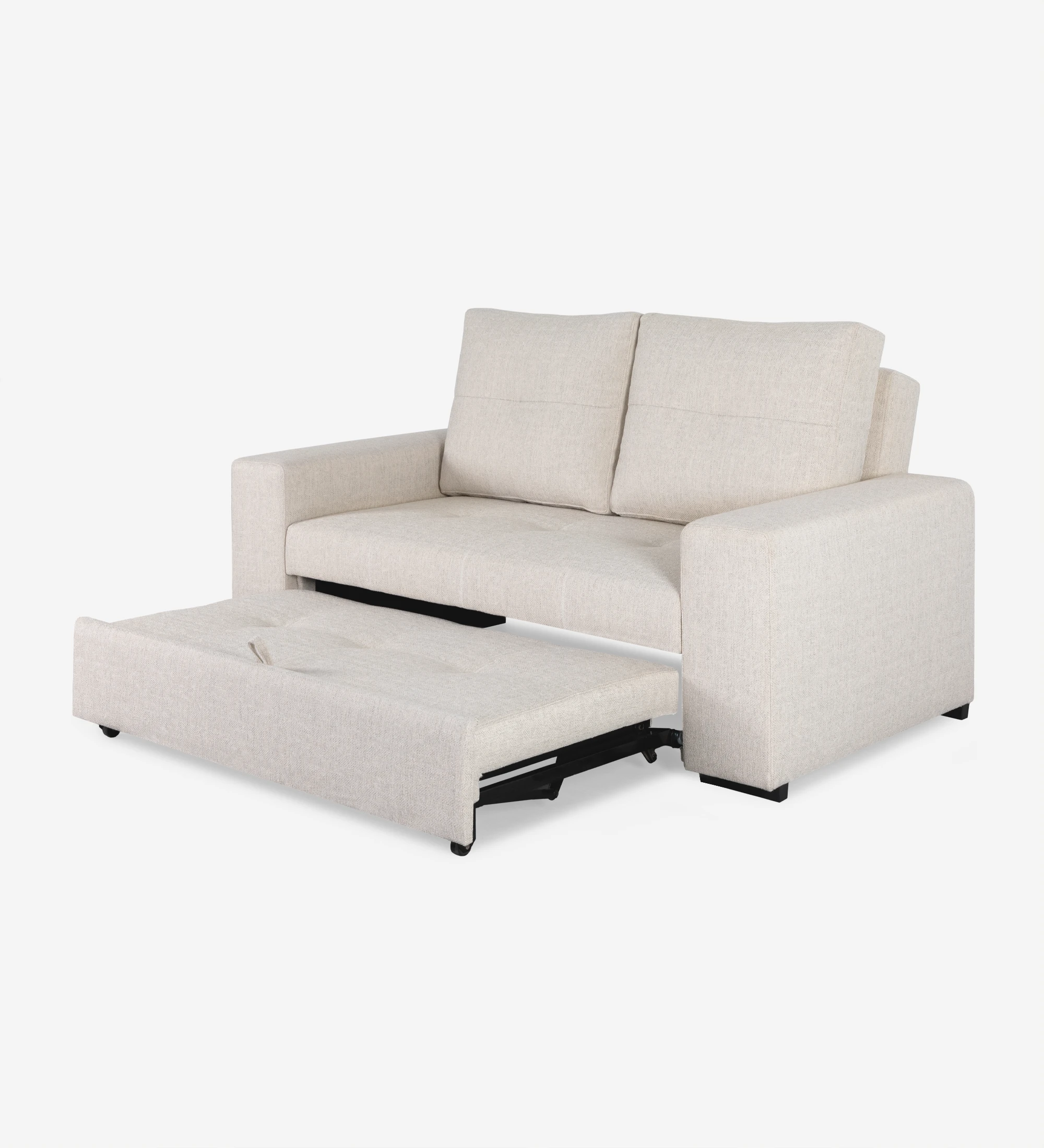 Haiti 2-seater sofa bed upholstered in beige fabric, removable back cushions, 180 cm.