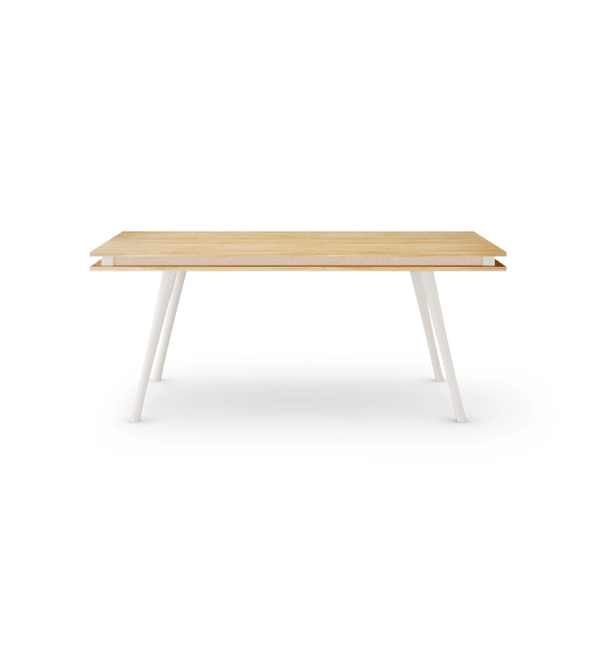 Malmo rectangular dining table 180 x 100 cm, natural oak top, pearl lacquered feet.