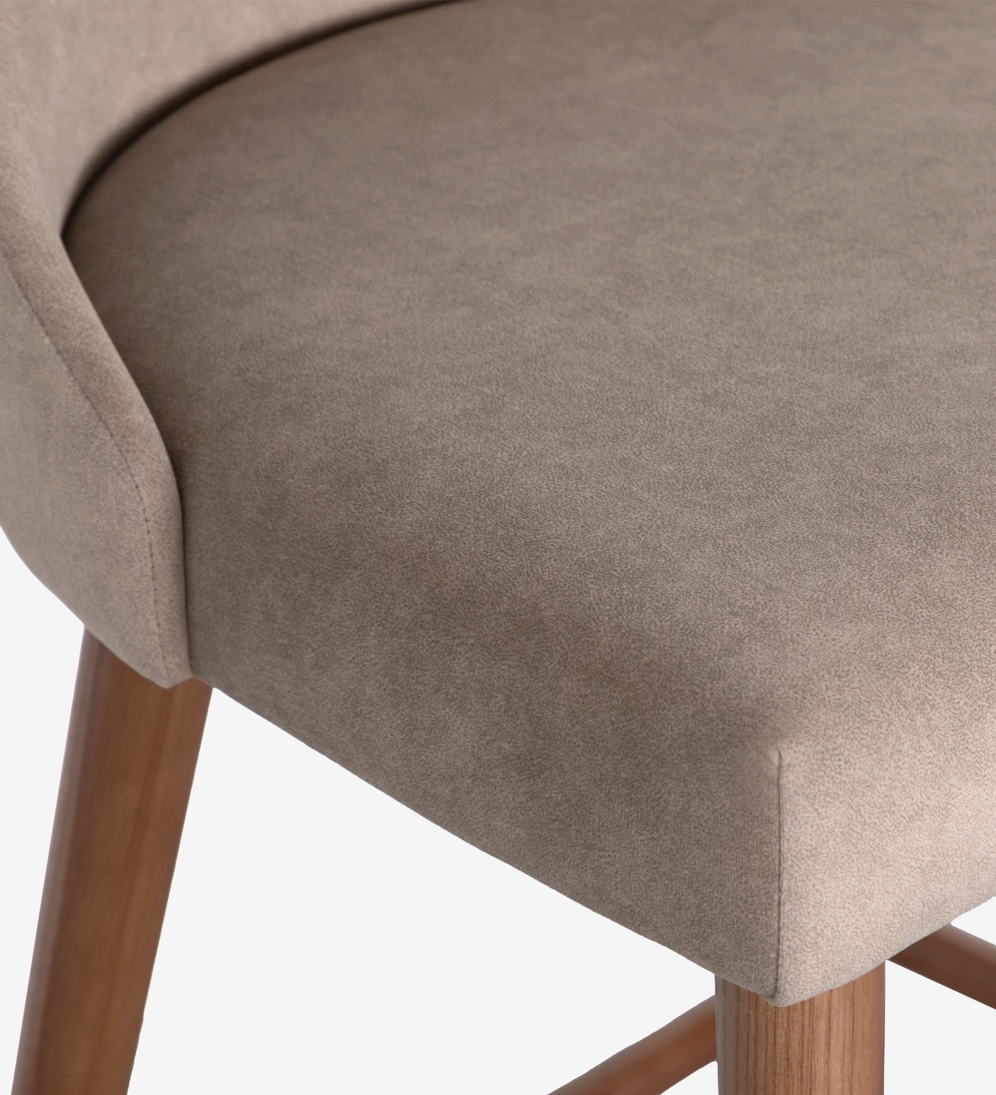 Oslo high stool upholstered in fabric, legs in walnut wood.